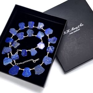 MACYS FINE JEWELRY NECKLACE Blue Natural Lapis and 14K White Dold Pl Chain Clasp